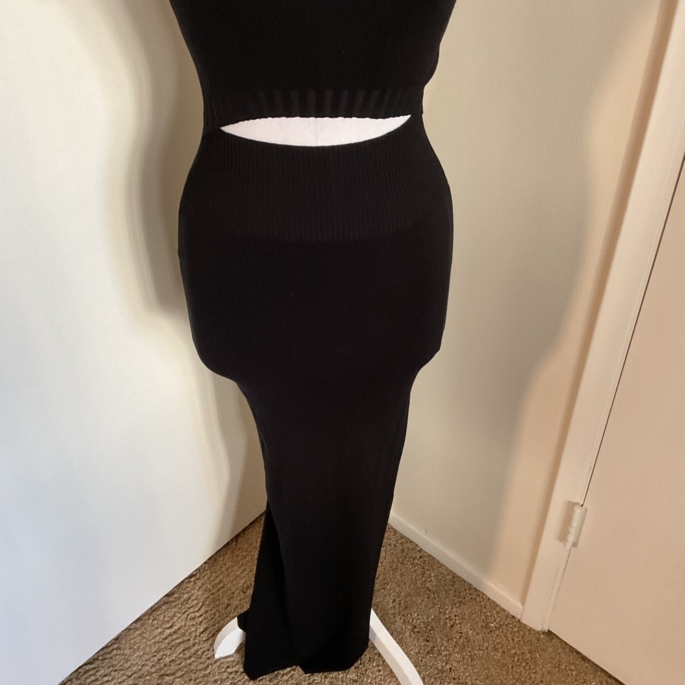 Hera Collection Black Cutout Bodycon Maxi Dress Medium M Side Slit Sexy - Picture 3 of 7